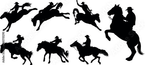 Rodeo sport silhouette vector illustration set