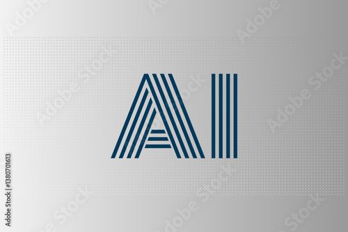Artificial intelligence. Deep learning. Smart digital technology. AI vector illustration for science, web design, business. Blue sign. Gray gradient dotted background