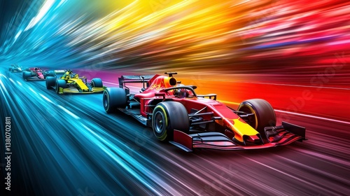 Wallpaper Mural A vibrant image of formula one race cars in full speed with a colorful motion blur effect. Torontodigital.ca