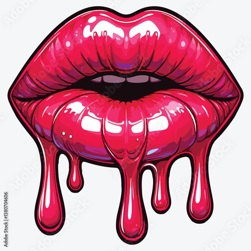 Glossy Dripping Red Lips Vector Illustration stock illustration