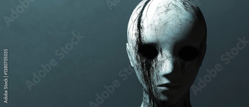 A creepy looking face with a dark eye and a mouth