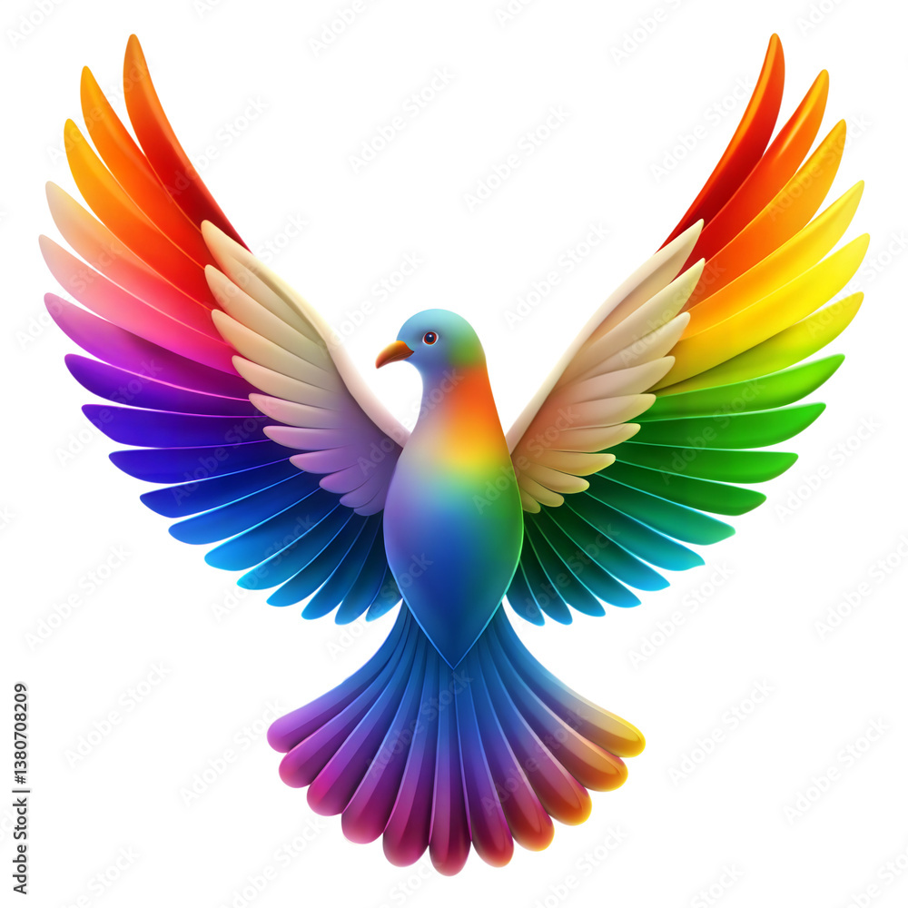 Obraz premium Colorful Parrot, rainbow color dove illustration on transparent background