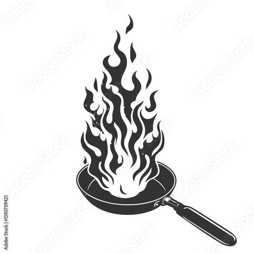 Frying pan with large cooking flame vector