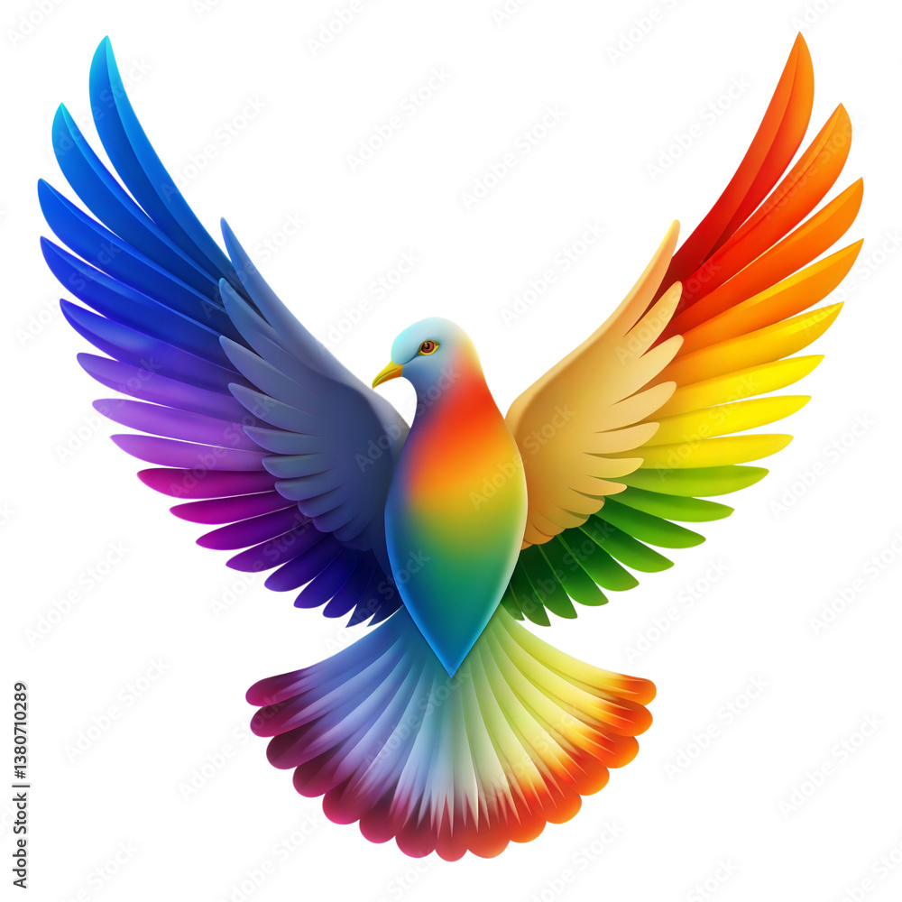 Fototapeta premium Colorful Parrot, rainbow color dove illustration on transparent background