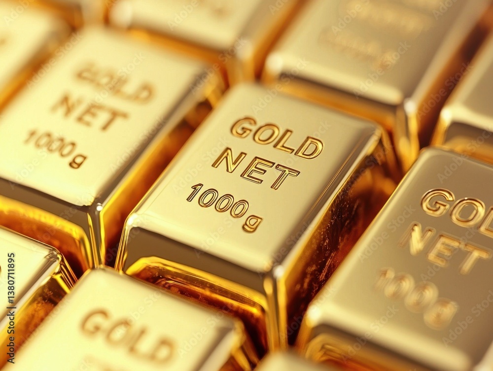 Close-Up of Shiny Gold Bars Stacked Together in Luxurious Arrangement Close-Up of Shiny Gold Bars Stacked Together in Luxurious Arrangement
