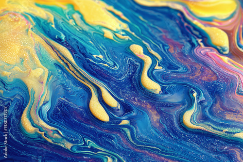 Obraz na płótnie Mesmerizing abstract texture with vibrant blue and yellow swirls, showcasing fluid motion and intricate patterns. This captivating design evokes sense of wonder and creativity w salonie