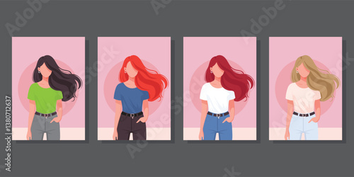faceless girl set flat vector illustration.