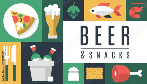 Beer bar poster banner glass bottle restaurant snack menu holiday geometric background vector pattern