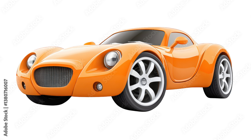 Detailed miniature orange car, a vibrant automotive replica showcasing wheels and design Detailed miniature orange car, a vibrant automotive replica showcasing wheels and design
