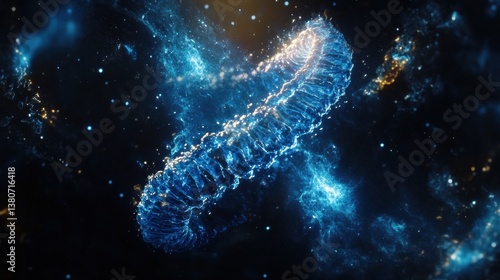 Glowing cosmic ring in deep space surrounded by nebula and stars