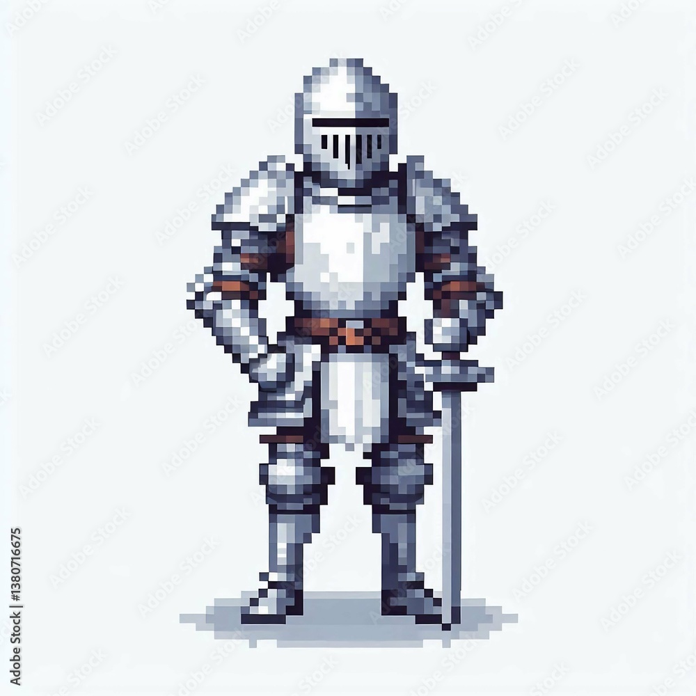 Pixelated Knight in Full Plate Armor suitable for marketing material Pixelated Knight in Full Plate Armor suitable for marketing material