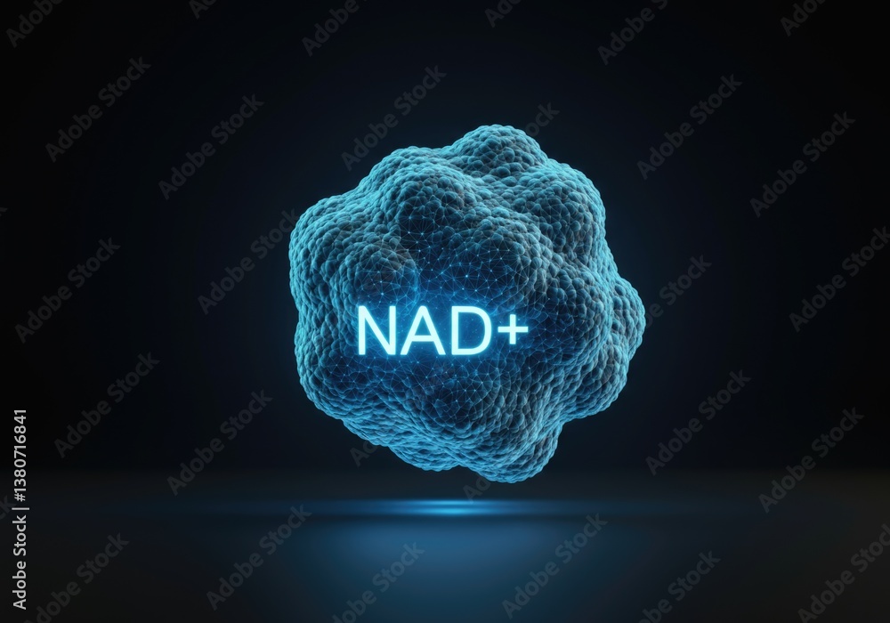 3d visualization of NAD+ molecule structure on dark background