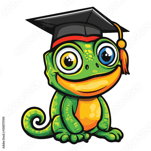 Chameleon Wearing a graduation cap