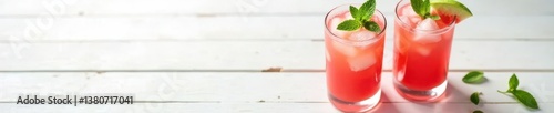 Wallpaper Mural Two glasses of chilled watermelon mint lemonade, white wooden surface, photography props, white wood, food Torontodigital.ca