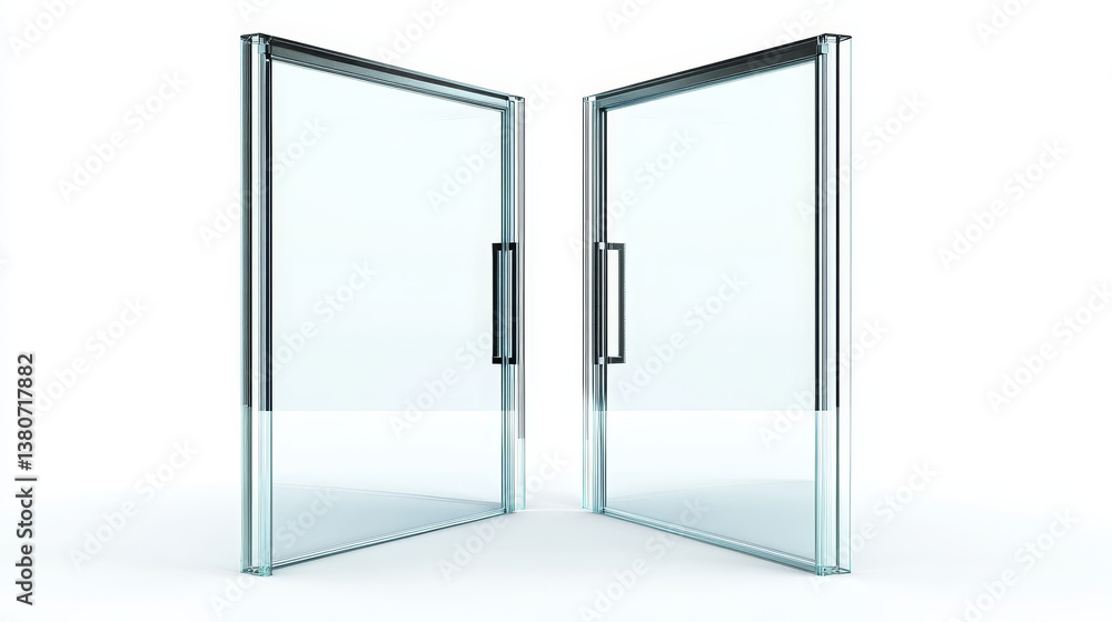 Naklejka premium Transparent two glass door isolated on transparent background. Store glass mock up door. Entrance clear reflection glass door for office. Vector illustration