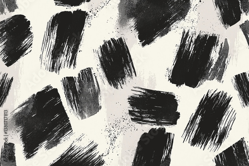 Obraz na płótnie Minimalist monochrome fabric pattern featuring abstract black brush strokes on light background, creating modern and artistic design w salonie