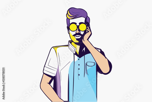 Man showing something thinking presenting concepts vector illustration line art