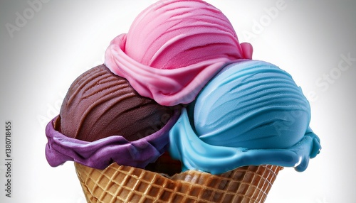 Wallpaper Mural colorful scoops of ice cream in a waffle cone featuring vibrant blue pink and purple swirls white background Torontodigital.ca