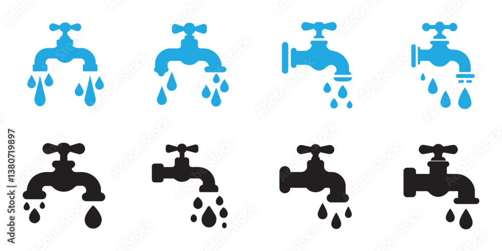 Black water tap icon set. Faucet water vector icon. Kitchen water faucet symbol vector illustration eps 10 Black water tap icon set. Faucet water vector icon. Kitchen water faucet symbol vector illustration eps 10