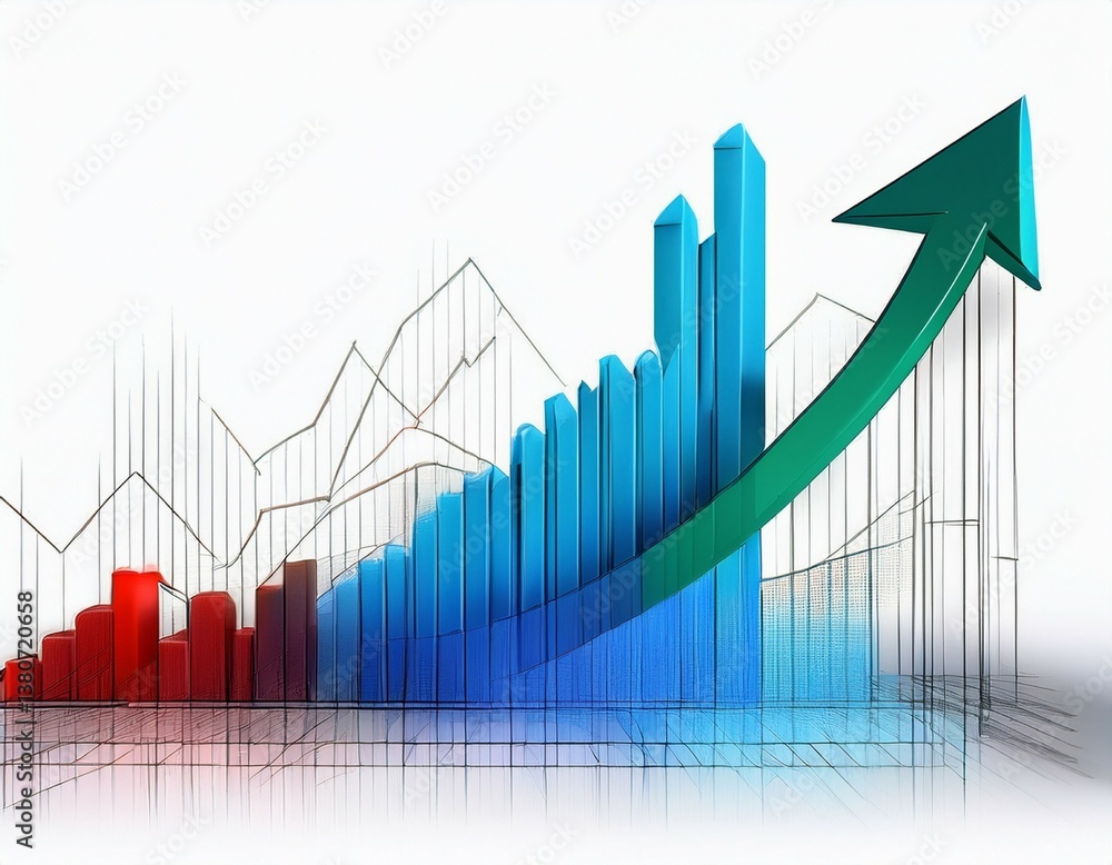 business graph with arrow on white business graph with arrow on white