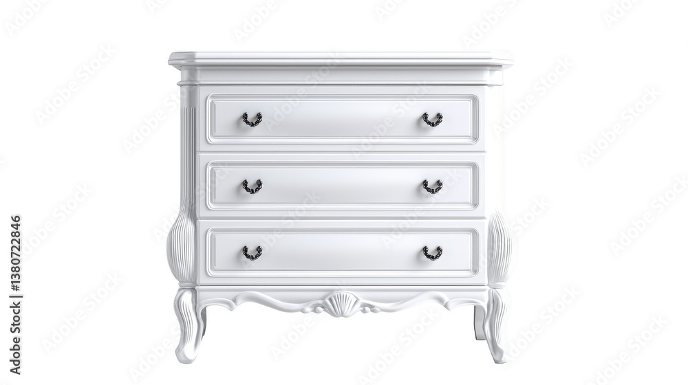 Modern white chest of three drawers, a stylish and functional storage solution for your bedroom or living room Modern white chest of three drawers, a stylish and functional storage solution for your bedroom or living room