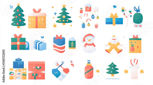 Collection christmas gift boxes. Flat design christmas gift box. Vector christmas gift box