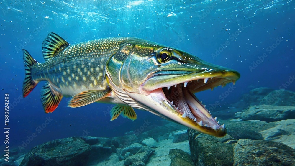 Naklejka premium A large fish swimming in the water with its mouth open