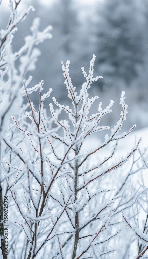 Frosty bare branches reach towards a grey winter sky, a wonderland of wood and ice, art, picture Frosty bare branches reach towards a grey winter sky, a wonderland of wood and ice, art, picture