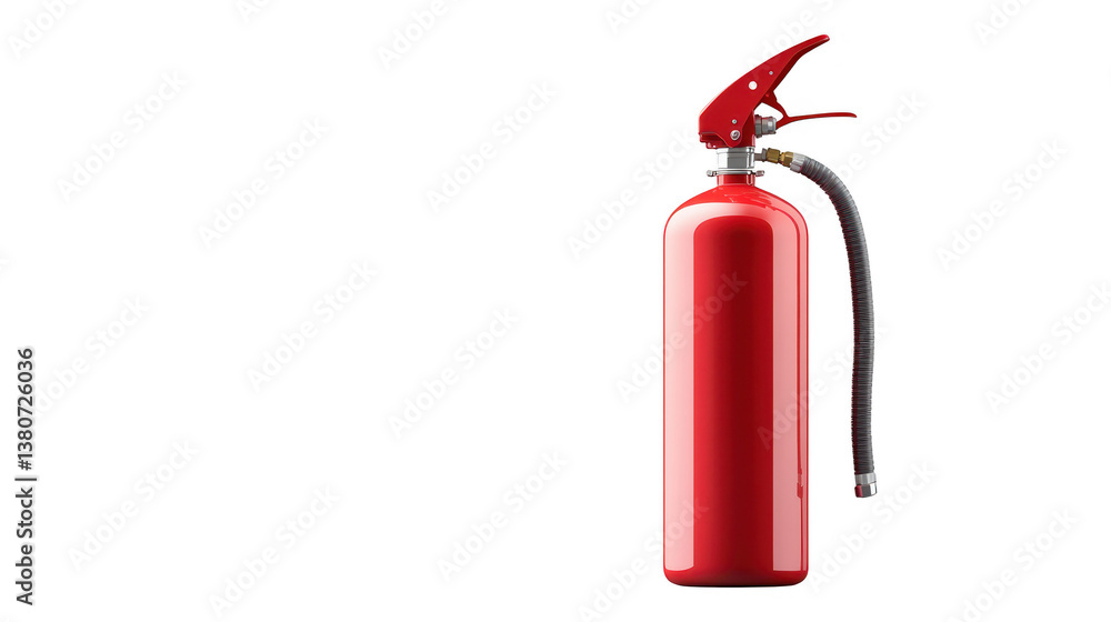 Bright red fire extinguisher, essential safety tool for home and office protection Bright red fire extinguisher, essential safety tool for home and office protection