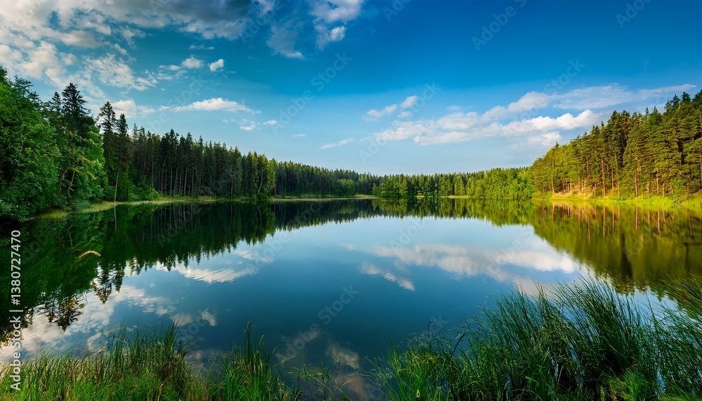 a fantastic summer day on a calm lake surrounded by a pine forest ukraine europe a fantastic summer day on a calm lake surrounded by a pine forest ukraine europe