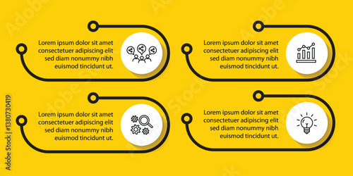 4 steps infographic template with 4 options. Flowchart that can be used for business report, data visualization and presentation. Timeline infographic elements vector illustration.