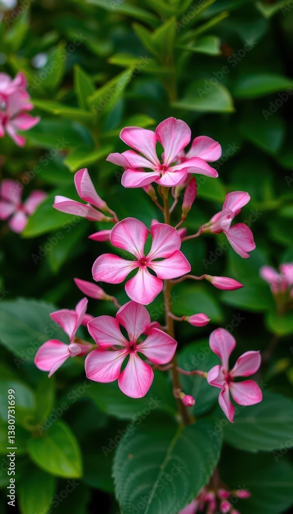 Pink Adenium obesum blooms, vibrant green foliage backdrop, pink, flowering plant Pink Adenium obesum blooms, vibrant green foliage backdrop, pink, flowering plant
