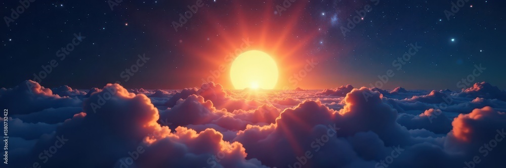 Fototapeta premium Brilliant sunburst piercing midnight, ethereal radiance , landscape, galaxy, wallpaper