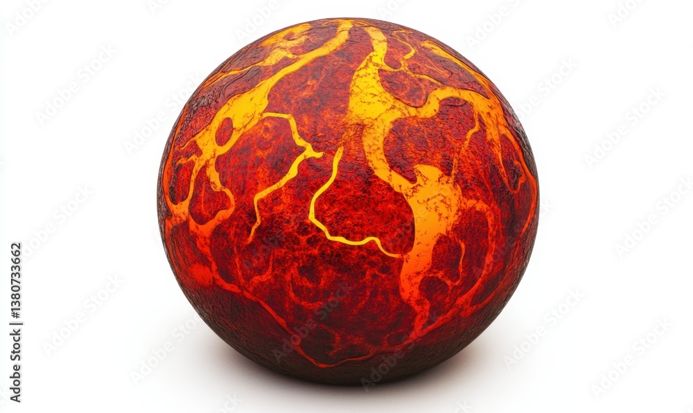 Molten planet with glowing lava cracks, isolated on white background, for sci-fi projects Molten planet with glowing lava cracks, isolated on white background, for sci-fi projects