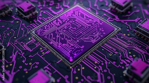 Purple CPU Circuit Board Closeup.