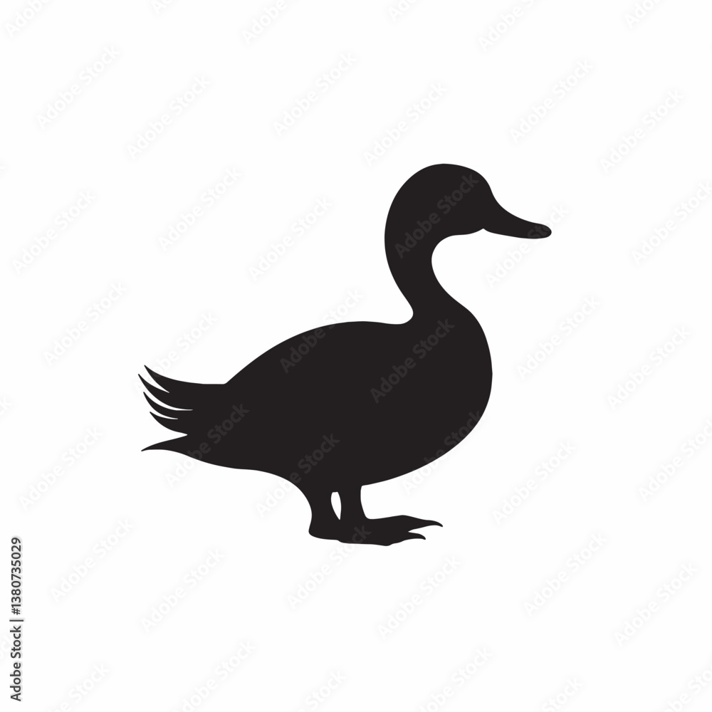 A cartoon duck silhouette, a female mallard, isolated white bird with a distinct beak A cartoon duck silhouette, a female mallard, isolated white bird with a distinct beak