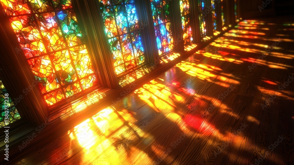 Obraz premium Radiant Stained Glass: A Symphony of Light and Color