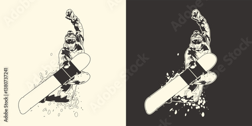 Snowboarding. Vector illustration of a jumping snowboarder. A snowboard athlete performs a trick. (04)