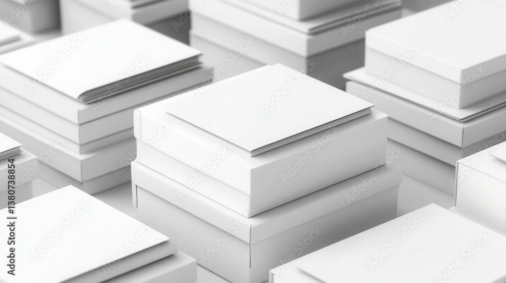 Abstract composition of stacks of white boxes and books Abstract composition of stacks of white boxes and books