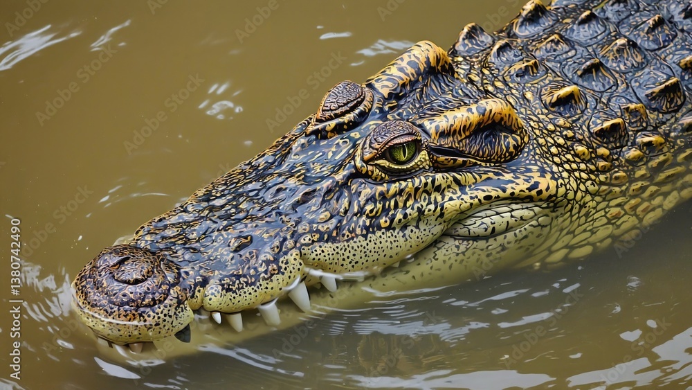 Fototapeta premium A reptile's face in the water, suitable for wildlife or nature scenes