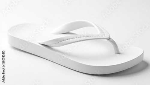 Single white flip-flop, isolated on white background, plastic, studio shot