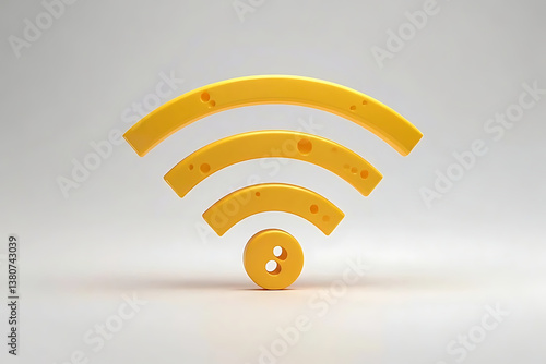 Creative cheese Wi-Fi icon with textured yellow design on a plain white background combines food themes and technology, symbolizing connection and culinary creativity. Ideal for tech branding or playf