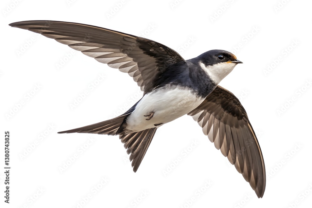 Fototapeta premium A wild black-winged bird, among blue sky, displays its dark feathers