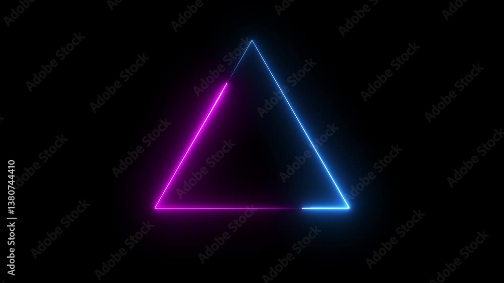 Glowing neon line triangle animation on black background. Glowing neon line triangle animation on black background.