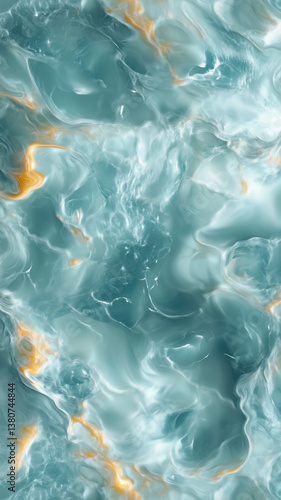 Abstract aqua and gold marbled phone wallpaper with fluid swirls and glossy shine.


