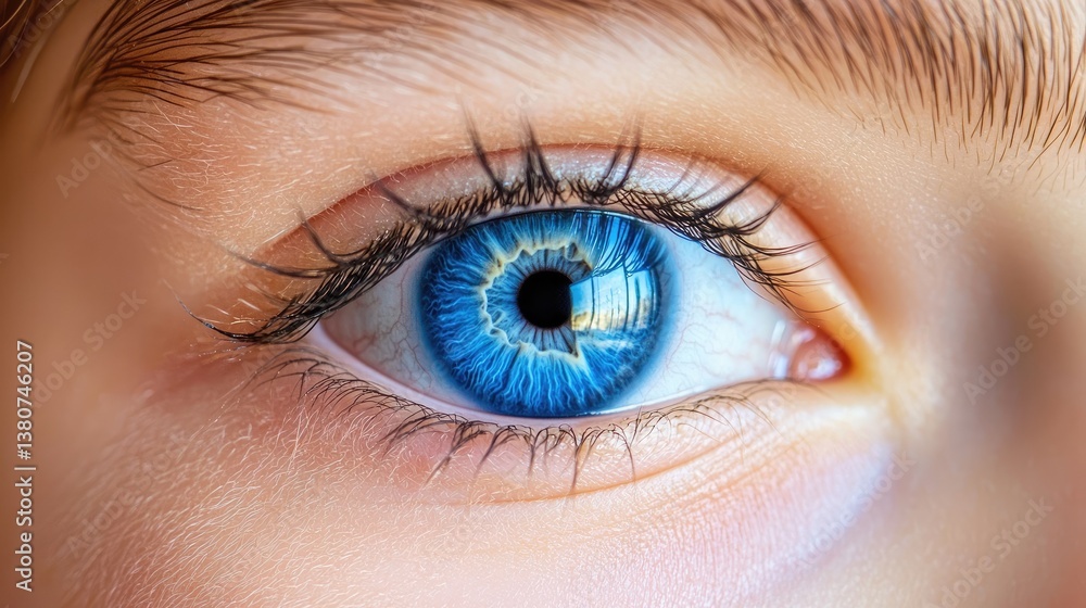 Fototapeta premium A captivating close-up of an intense blue eye with a sharp black dot at its core.