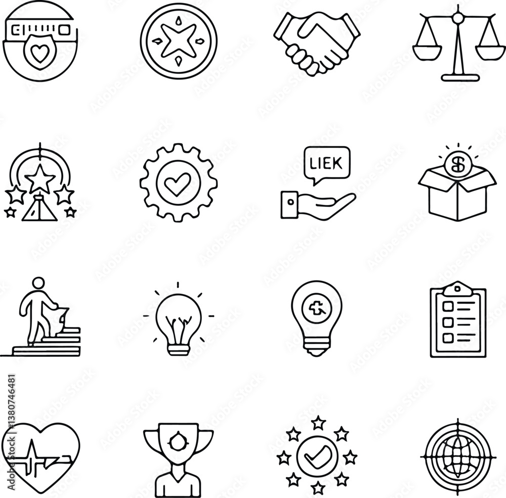 Core Values Icons Set – Innovation, Accountability, Empathy, Diversity, Performance, Outline Vector Core Values Icons Set – Innovation, Accountability, Empathy, Diversity, Performance, Outline Vector