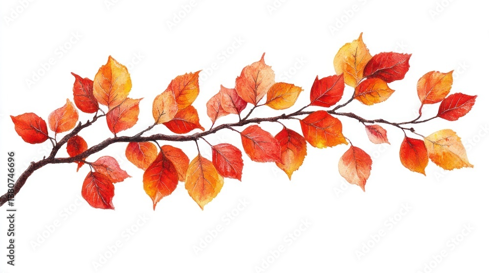 Fototapeta premium Autumn branch with red and orange leaves isolated on white.