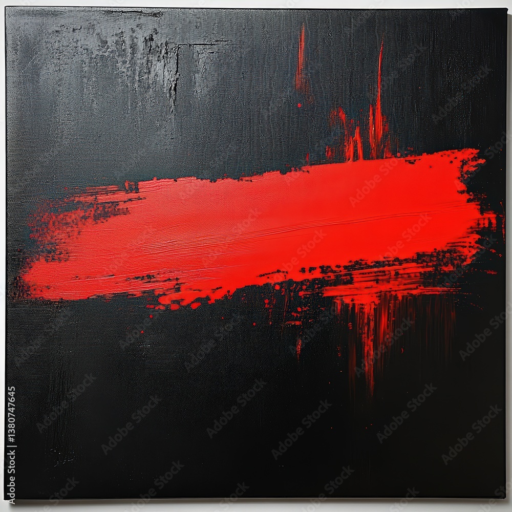 Fototapeta premium Abstract Red Brushstroke on Black Canvas Art for Modern Decor