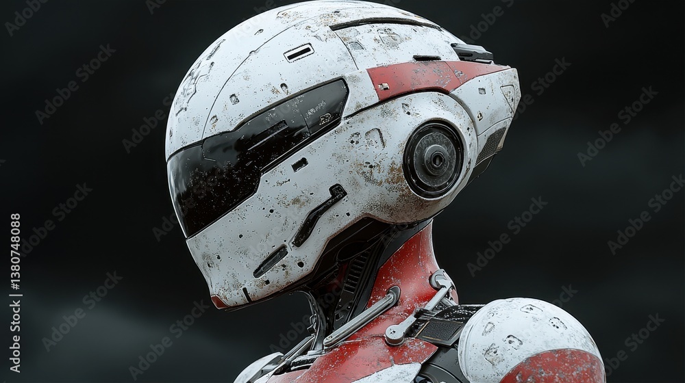 Fototapeta premium Futuristic Robot with Worn Surface in a Sci-Fi Environment